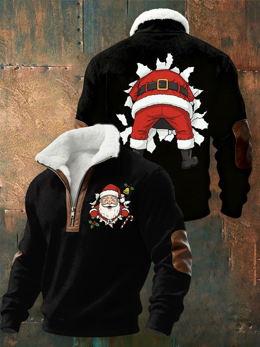 Men's Fun Santa Plush Stand Collar Shirt