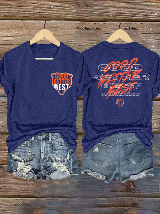 Women's Good Better Best Print Gift For Football Fans Gameday Casual V-Neck Tee