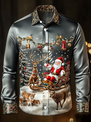 Men's Christmas Printed Satin Shirt
