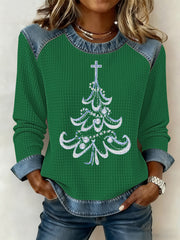 Women's Christmas Print Waffle Sweatshirt