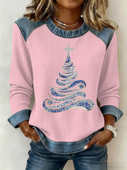 Women's Christmas Print Waffle Sweatshirt