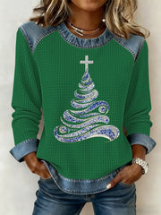 Women's Christmas Print Waffle Sweatshirt