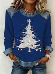Women's Christmas Print Waffle Sweatshirt