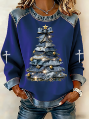 Women's Christmas tree Denim Patchwork Top