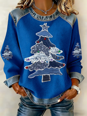 Women's Christmas tree Denim Patchwork Top