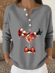 Women‘s Santa Claus sits on a wine glass long-sleeve cardigan