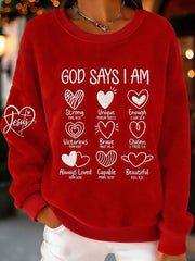 Women's Valentine's Day God Says Heart Printed Flannel Hoodie