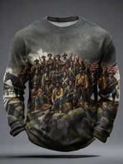 Men's Winter Retro Distressed Buffalo Soldier Print Waffle Long Sleeve T-Shirt
