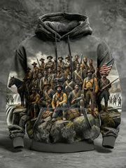 Men's Winter Retro Distressed Buffalo Soldier Oversized Drop-Shoulder Hoodie with Pockets