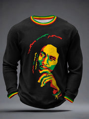 Men's Reggae Inspired Art Print Waffle Long-Sleeve Top