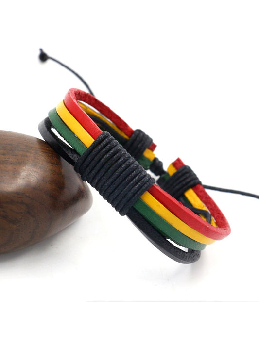Unisex Jamaican Reggae Leather Woven Bracelet