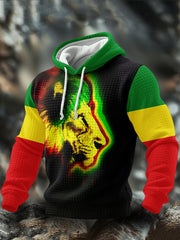 Men's One Love Rasta Lion Checkered Cotton Hoodie