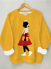 Women's Black Girl In Red Dress Art Print Casual Sweatshirt