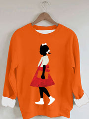 Women's Black Girl In Red Dress Art Print Casual Sweatshirt