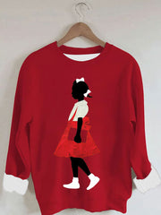 Women's Black Girl In Red Dress Art Print Casual Sweatshirt