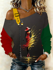 Women's Black Beauty Art Black History Month Print Long Sleeve Top