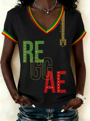 Women's Reggae Music Inspired Print V-Neck T-Shirt