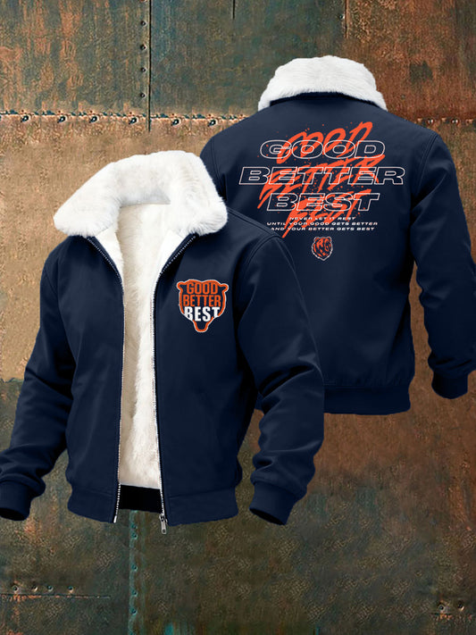 Men's Good Better Best Print Football Fans Gameday Casual Plush Zipper Jacket