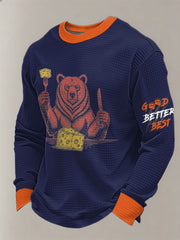 Men's Bears Eating Cheese Football Lover Printed Waffle Sweatshirt