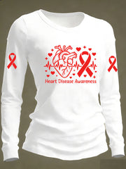 Women's Heart Disease Awareness Print Casual Long-Sleeve T-Shirt
