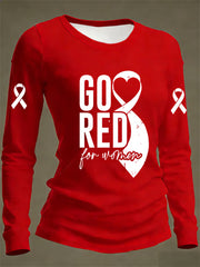 Women's Heart Disease Awareness Print Casual Long-Sleeve T-Shirt
