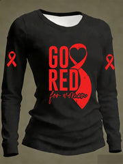 Women's Heart Disease Awareness Print Casual Long-Sleeve T-Shirt