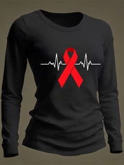 Women's Heart Disease Awareness Print Casual Long-Sleeve T-Shirt