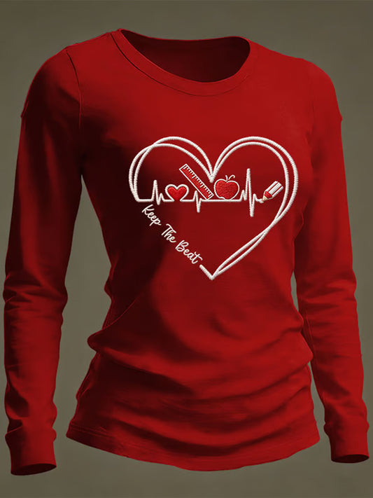 Women's Heart Disease Awareness Print Casual Long-Sleeve T-Shirt