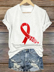 Women's Heart Disease Awareness Printed V-neck T-shirt