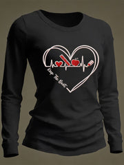 Women's Heart Disease Awareness Print Casual Long-Sleeve T-Shirt