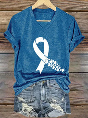 Women's Heart Disease Awareness Printed V-neck T-shirt