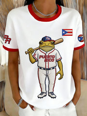Women's Puerto Rico Baseball Print Casual Tee
