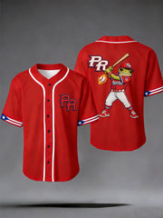 Unisex Puerto Rico Baseball Print Casual Shirt