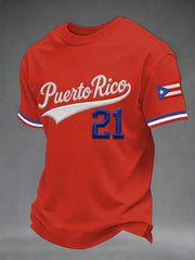 Men's Puerto Rico Baseball Print Casual Tee