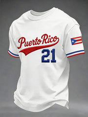 Men's Puerto Rico Baseball Print Casual Tee