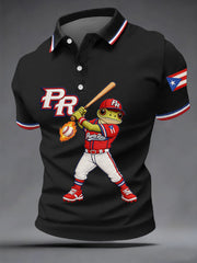 Men's Puerto Rico Baseball Print Casual Polo