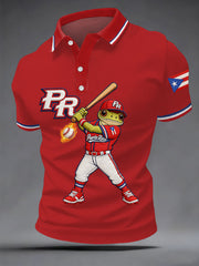 Men's Puerto Rico Baseball Print Casual Polo