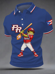Men's Puerto Rico Baseball Print Casual Polo