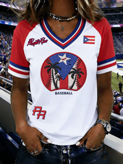 Women's Puerto Rico Baseball V-neck T-shirt