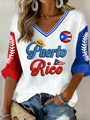 Women's Puerto Rico Baseball Printed Waffle T-shirt