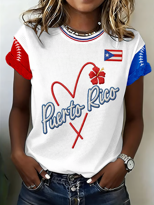 Women's Puerto Rico Baseball Printed short-sleeved T-shirt