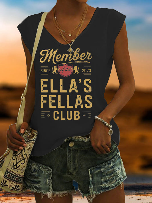 Women's Vintage Member of the Ella's Fellas Club Print Vest Top