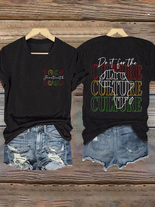 Women's Juneteenth Printed V-Neck Short sleeve T-shirt