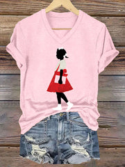 Women's Juneteenth Black Girl In Red Dress Art Print Short Sleeve T-Shirt