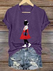 Women's Juneteenth Black Girl In Red Dress Art Print Short Sleeve T-Shirt