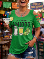 Women's Funny Cinco de Mayo The Three Amigos Salt Tequila Lemon Print Casual Top