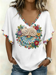 Women's Cat Art Short Sleeves T-Shirt