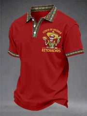 Men's Funny Cinco De Drinko Bitchachos Skeleton Print Casual Polo