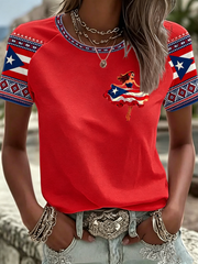 Women's Puerto Rico Printed round neck short sleeve T-shirt