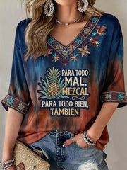 Women's Mezcal Print Mid-length Sleeves V-Neck T-Shirt